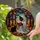 Black Cat Ghost Reading Book Kitten Autumn Night Forest Bats Gnarled Branches Stained Glass Suncatcher - 2