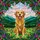 Golden Retriever Dog Colorful Stained Glass Art - Mountains Wildflowers Floral Wreath Stained Glass Suncatcher - 5