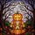 Mischievous Glowing Jack-o'-Lantern Autumn Forest Scene - Halloween Fall Season Home Decor Stained Glass Suncatcher - 5