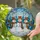 Snowmen Winter Forest Stained Glass Mosaic Snow Drifts Tiffany Style Bare Evergreen Trees Stained Glass Suncatcher - 2