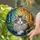 Fluffy Tabby Cat Stained Glass Mosaic Art - Intricate Amber Blue Green Jewel Tones Stained Glass Suncatcher - 2