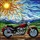 Cruiser Motorcycle Stained Glass Art - Radiant Sun Landscape Tiffany Style Jewel Tones Stained Glass Suncatcher - 5