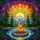 Campfire Pine Snow Mountain Lake Glowing Sunset - Stained Glass Style Nature Art Decor Stained Glass Suncatcher - 5