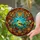 American Goldfinch Bird Tiffany Style Stained Glass Autumn Leaves Berries Teal Sky Stained Glass Suncatcher - 2