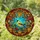 American Goldfinch Bird Tiffany Style Stained Glass Autumn Leaves Berries Teal Sky Stained Glass Suncatcher - 1