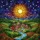 Stylized Sun Tiffany Stained Glass European Village Night Sky Stars Church Spire River Bridge Stained Glass Suncatcher - 5