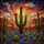 Saguaro Cactus Desert Landscape Tiffany Stained Glass Art - Flowering Cacti Succulent Mosaic Stained Glass Suncatcher - 5