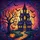 Haunted Mansion Jack-O-Lantern Autumn Tree Bats Twilight Halloween Window Decor Stained Glass Suncatcher - 5