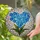 Blue Forget-Me-Not Heart Tiffany Stained Glass Flower Mosaic with Jewel Tones & Leaves Stained Glass Suncatcher - 2