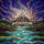 Open Book Mountain Lake Landscape - Cosmic Nebula Glowing Night Sky Stained Glass Stained Glass Suncatcher - 5