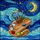 Artist Palette Paintbrush Starry Night Moon Swirling Sky - Glowing Jewel Tones Stained Glass Suncatcher - 5