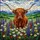 Highland Cow Wildflower Meadow - Green Hills Blue Mountains Intricate Stained Glass Mosaic Stained Glass Suncatcher - 5