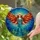 Ethereal Woman Red Wings Golden Halo - Tiffany Style Stained Glass Cosmic Mosaic Jewel Tone Stained Glass Suncatcher - 2