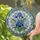 Blue Floral Stained Glass Mosaic Suncatcher with Indigo Iris & Bellflower Jewel Tones Stained Glass Suncatcher - 2