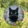 Black Cat Stained Glass Mosaic Spring Flowers Floral Green Foliage - Tiffany Style Art Stained Glass Suncatcher - 1