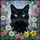 Black Cat Stained Glass Mosaic Spring Flowers Floral Green Foliage - Tiffany Style Art Stained Glass Suncatcher - 5