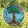 Majestic Tree Book Staircase, Glowing Translucent Tiffany Glass Sky Mosaic Art Stained Glass Suncatcher - 1