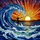 Person in Ocean Wave Sunset Stained Glass Art - Intricate Mosaic Jewel Tones Decor Stained Glass Suncatcher - 5