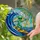Green Alien Surfing Ocean Wave Golden Sun Stained Glass Art - Tiffany Style Home Decor Stained Glass Suncatcher - 2