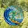 Green Alien Surfing Ocean Wave Golden Sun Stained Glass Art - Tiffany Style Home Decor Stained Glass Suncatcher - 1