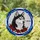 Siberian Husky YUKON Dog, Black & White Fur, Red Flowers, Glowing Amber Eyes Stained Glass Stained Glass Suncatcher - 1