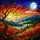 Radiant Full Moon Rising Sun Mountain Valley Tiffany Glass - Autumn Gnarled Tree Art Decor Stained Glass Suncatcher - 5