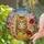 Tabby Cat Head Stained Glass with Pink Flowers, Sunset Sky - Cat Lover Home Decor Gift Stained Glass Suncatcher - 2