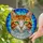 Orange White Cat Face Tiffany Style Stained Glass, Green Eyes, Blue Teal Mosaic Art Stained Glass Suncatcher - 2