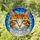 Orange White Cat Face Tiffany Style Stained Glass, Green Eyes, Blue Teal Mosaic Art Stained Glass Suncatcher - 1