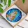 Fluffy Orange White Cat Green Eyes Outline Flowers Blue Teal Mosaic Tiffany Glass Art Stained Glass Suncatcher - 3