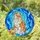Fluffy Orange White Cat Green Eyes Outline Flowers Blue Teal Mosaic Tiffany Glass Art Stained Glass Suncatcher - 1