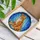 Orange Tabby Cat Stained Glass Art - Tiffany Style Jewel Tones, Green Eyes, Blue Mosaic Stained Glass Suncatcher - 3