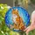 Orange Tabby Cat Stained Glass Art - Tiffany Style Jewel Tones, Green Eyes, Blue Mosaic Stained Glass Suncatcher - 2