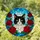 Black Tuxedo Cat Red Roses Tiffany Style - Green Eyed Pet Blue Sky Mosaic Jewel Tone Stained Glass Suncatcher - 1