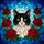 Black Tuxedo Cat Red Roses Tiffany Style - Green Eyed Pet Blue Sky Mosaic Jewel Tone Stained Glass Suncatcher - 5