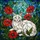 White Cat Red Poppy Stained Glass Mosaic with Piercing Blue Eyes & Green Foliage Stained Glass Suncatcher - 5