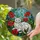 White Cat Red Poppy Stained Glass Mosaic with Piercing Blue Eyes & Green Foliage Stained Glass Suncatcher - 2