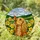 Golden Cocker Spaniel Dog with Monarch Butterfly & Daffodil Tiffany Stained Glass Stained Glass Suncatcher - 1