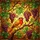 Vibrant Red Chest Bird Grapes Vines Leaves Stained Glass Dappled Sunlight Design Stained Glass Suncatcher - 5
