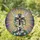 Christian Cross Doves Stained Glass Mosaic Art with Radiant Sunbeams & Jewel Tone Flowers Stained Glass Suncatcher - 1
