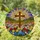 Tiffany Style Stained Glass Wooden Cross Wildflowers Rolling Hills Sunburst Sky Jewel Tone Stained Glass Suncatcher - 1