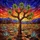 Joshua Tree Desert Plants Stained Glass Mosaic Art - Sunset Mountains Stained Glass Suncatcher - 5
