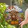 Fluffy Shaggy Cow Head, Autumn Flowers, Pumpkins & Leaves - Tiffany Style Glass Art Stained Glass Suncatcher - 2