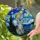 Light Gray Tabby Cat Van Gogh Night Sky - Cypress Tree Crescent Moon Luminous Stars Stained Glass Suncatcher - 2