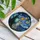 Light Gray Tabby Cat Van Gogh Night Sky - Cypress Tree Crescent Moon Luminous Stars Stained Glass Suncatcher - 3
