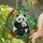 Adult Panda Cub Embrace Tiffany Stained Glass Tropical Jungle Flowers Jewel Tone Art Stained Glass Suncatcher - 2
