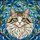 Fluffy Tabby Cat Blue Eyes Stained Glass Detailed Portrait - Tiffany Jewel Tones Art Stained Glass Suncatcher - 5