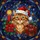 Tabby Cat Santa Hat Poinsettia Stained Glass - Christmas Starry Night Holiday Gift for Cat Lovers Stained Glass Suncatcher - 5