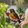 Tiffany Stained Glass American Robin Bird on Branch with Berries - Nature Art Decor Stained Glass Suncatcher - 2
