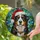 Bernese Mountain Dog Santa Hat Stained Glass Mosaic - Christmas Holiday Gift for Pet Owners Stained Glass Suncatcher - 2